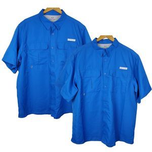 Lot of 2 Realtree Fishing Blue Short Sleeve Button Shirt Sz XL